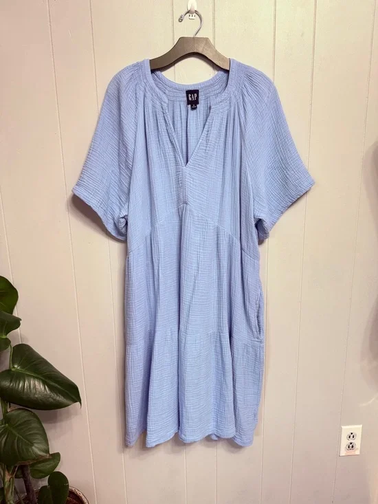#15) NWOT Gap Light Blue V-Neck Tiered Cotton Dress - Picture 2 of 8
